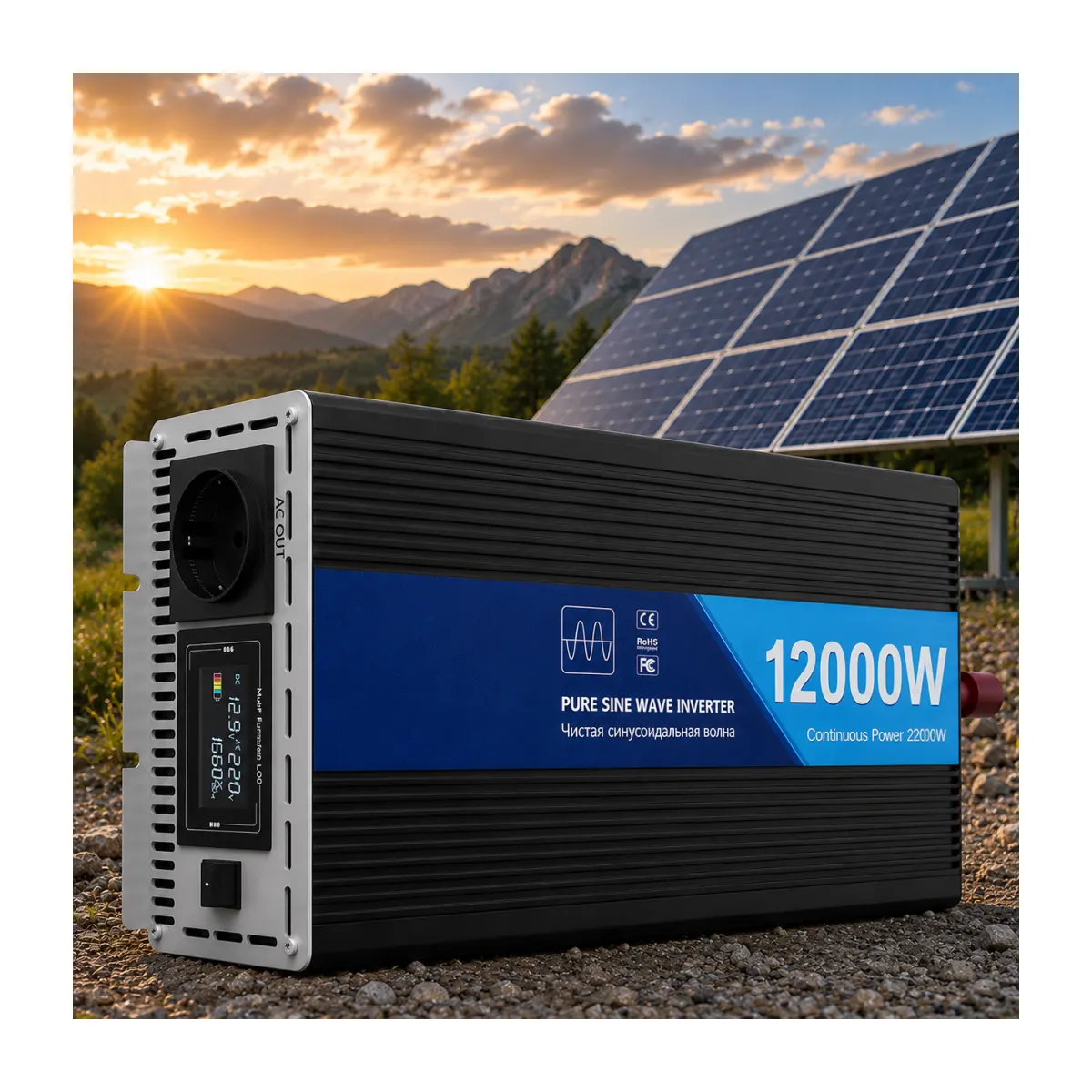 Inverter katharou imitonou 12v se 220v 12000w me othoni