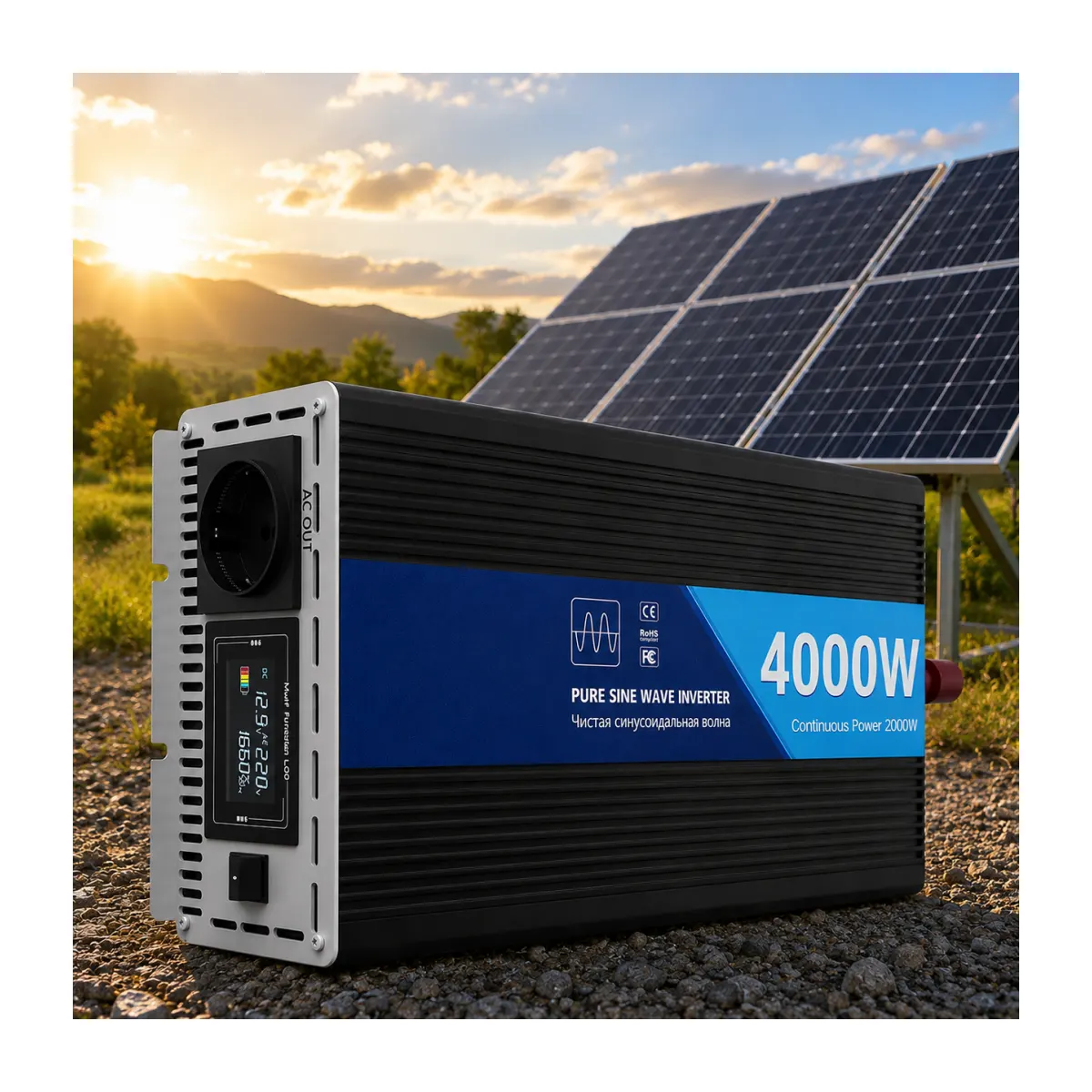 Inverter katharou imitonou 12v se 220v 4000w me othoni
